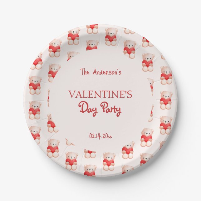 Assiettes En Carton Cute Bear Coeur Saint Valentin (Devant)