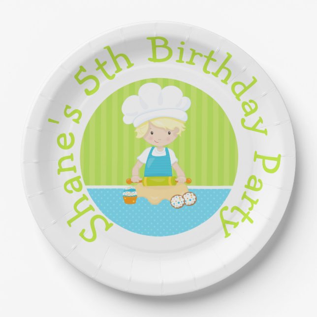 Assiettes En Carton Cute Blonde Cheveux Bois Baking Anniversaire (Devant)