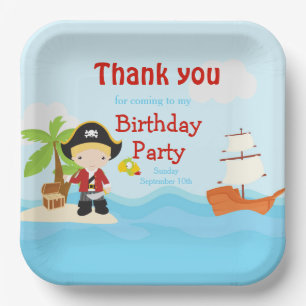 Assiettes En Carton Cute Blonde Pirate Boy en Red Anniversaire