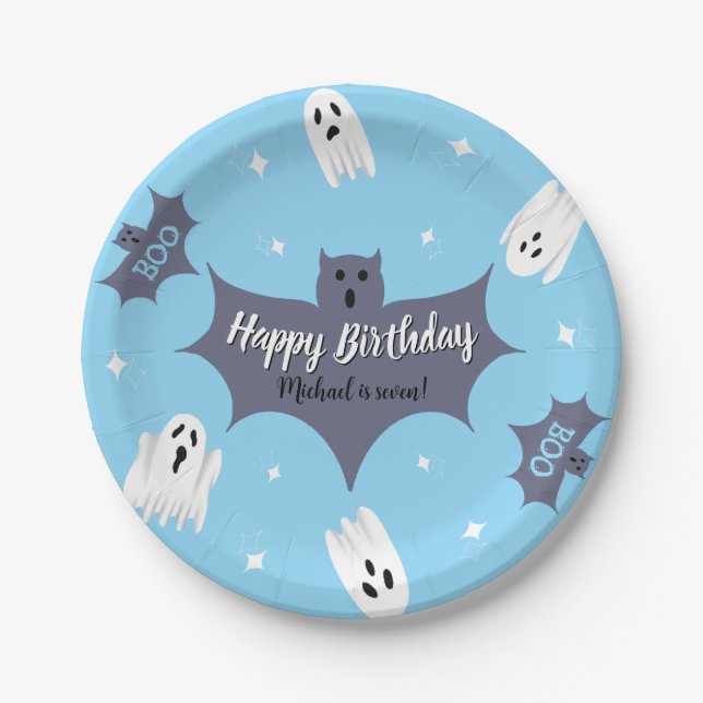 Assiettes En Carton Cute Blue Halloween Birthday Party (Devant)