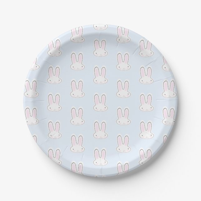 Assiettes En Carton Cute Blue lapin lapin bleu clair amusant motif mod (Devant)
