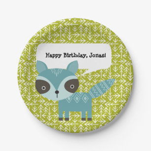 Assiettes En Carton Cute Blue Raccoon, tôles personnalisées pour fêtes
