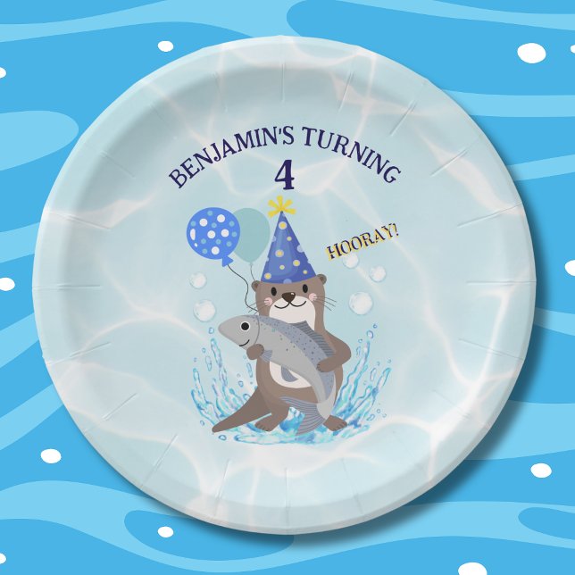 Assiettes En Carton Cute Blue Water Boy Sea Otter Fête d'anniversaire (Créateur téléchargé)