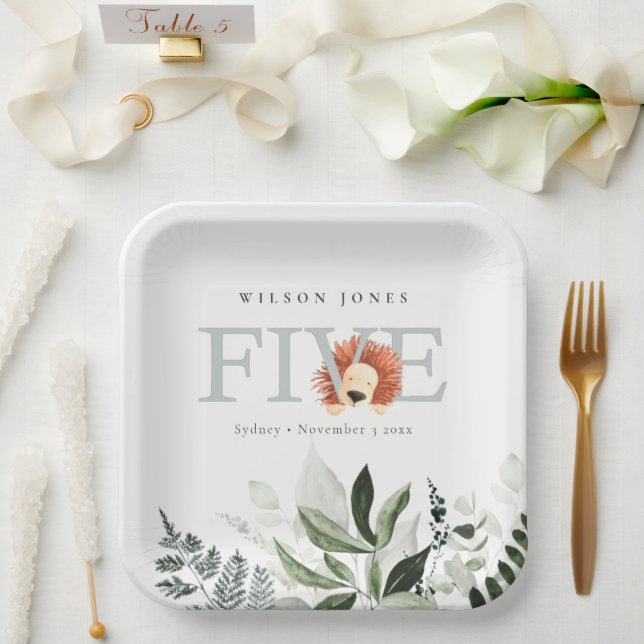 Assiettes En Carton Cute Boho Lion Foliage Cinquième fête d'anniversai (Mariage)