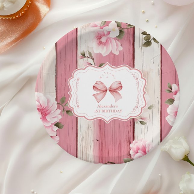 Assiettes En Carton Cute Bow Floral Fancy ONE Girl 1er anniversaire (Créateur téléchargé)