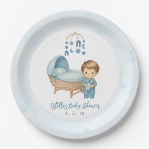 Assiettes En Carton Cute Boy Blue Nursery Baby shower