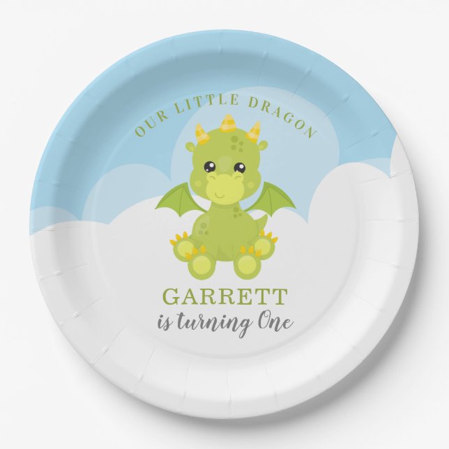Assiettes En Carton Cute Boy Dragon 1er anniversaire (Devant)