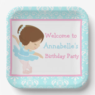 Assiettes En Carton Cute Brunette Ballerina fête d'anniversaire