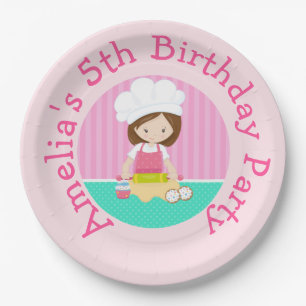 Assiettes En Carton Cute Brunette Coiffeuse Fille Baking Anniversaire