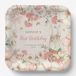 Assiettes En Carton Cute Bunny Floral Premier anniversaire fête