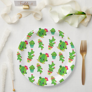 Assiettes En Carton Cute Cactus, Green Cactus, Motif Cactus