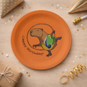 Assiettes En Carton Cute Capybara Rhythmic Gymnastics Hoop Cartoon