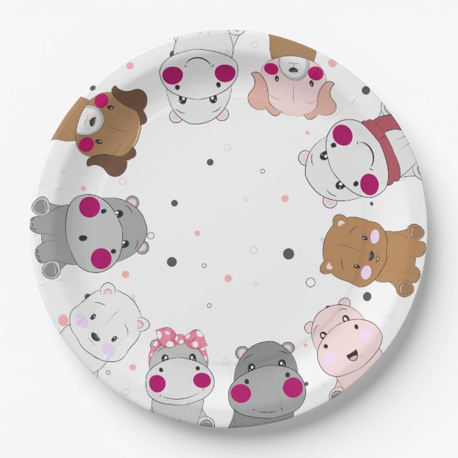 Assiettes En Carton Cute Cartoon Animals Gender Neutral Baby Shower (Devant)