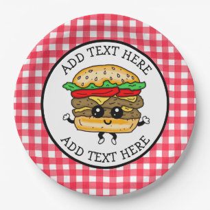 Assiettes En Carton Cute Cartoon Hamburger Barbecue ou fête d'annivers