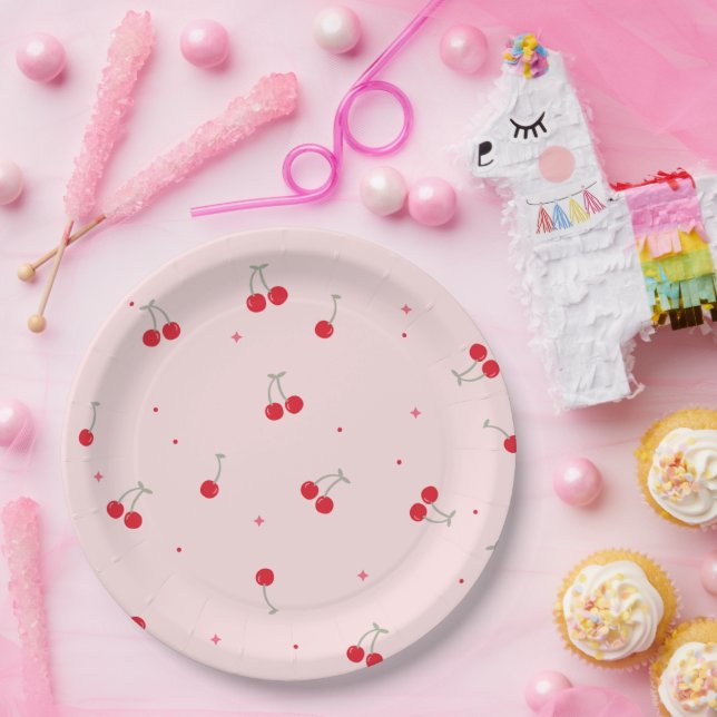 Assiettes En Carton Cute Cherry Pattern | Pink Aesthetic Seamless  (Fête)