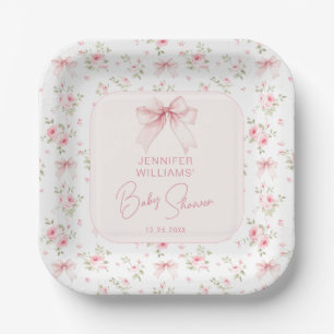 Assiettes En Carton Cute Chic Rose Floral Bow Baby Girl Douche