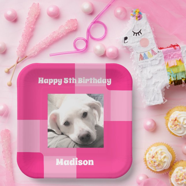 Assiettes En Carton Cute Chien Photo 5Anniversaire rose (Fête)