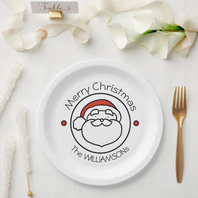 Assiettes En Carton Cute Christmas Santa Claus with Red Hat (Mariage)