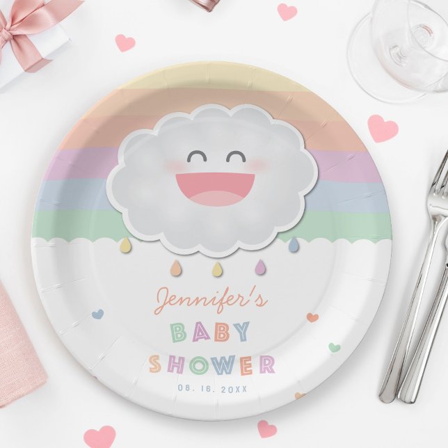 Assiettes En Carton Cute Cloud Raindrops Baby shower neutre pour les f (Créateur téléchargé)