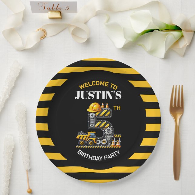 Assiettes En Carton Cute Construction 5e fête d'anniversaire (Mariage)