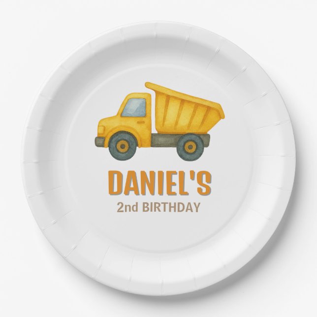 Assiettes En Carton Cute Construction Dump Truck Any Age Birthday  (Devant)