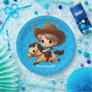 Assiettes En Carton Cute Cowboy et Horse Western Anniversaire