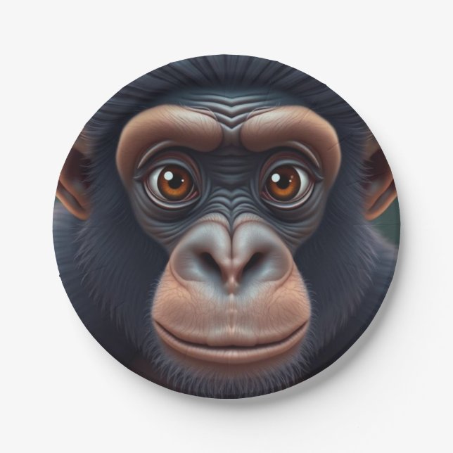 Assiettes En Carton Cute Crazy Funny Chimpanzé Anime Portrait (Devant)