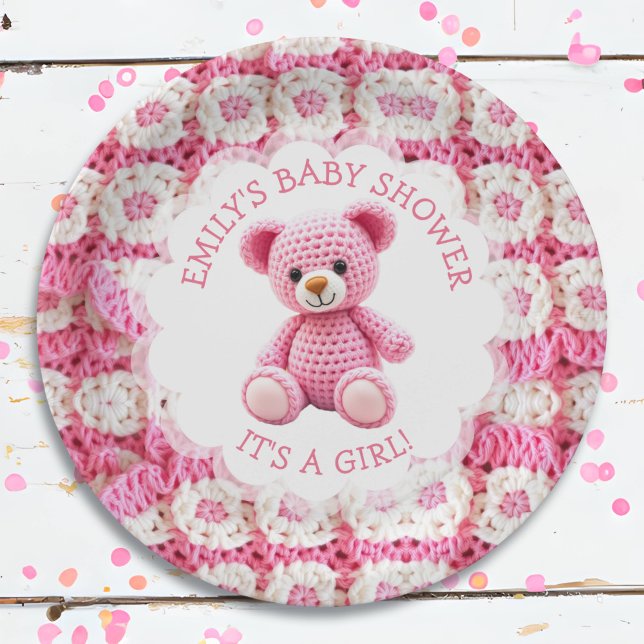 Assiettes En Carton Cute Crocheted Teddy Bear Girl's Baby Shower (Créateur téléchargé)