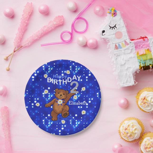 Assiettes En Carton Cute Dancing Bear 2e anniversaire (Fête)
