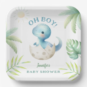 Assiettes En Carton Cute Dino Oh Boy Dinosaur Baby shower