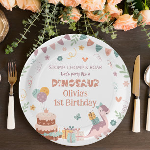 Assiettes En Carton Cute Dino Roar Plaques de fête d'anniversaire