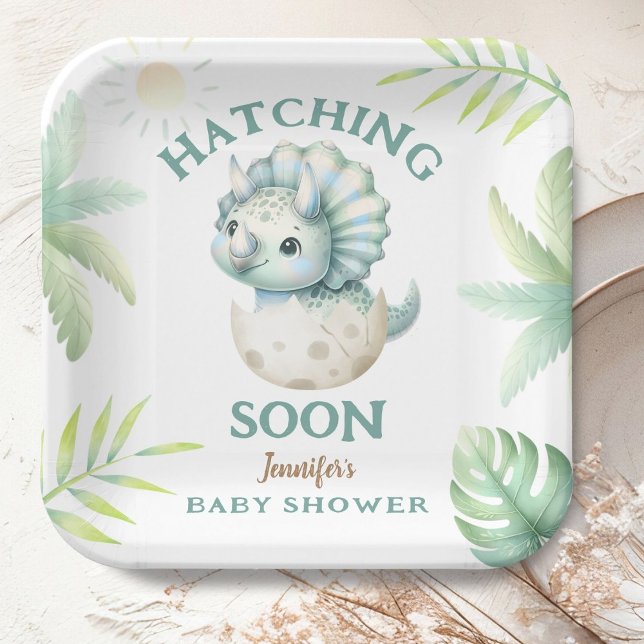 Assiettes En Carton Cute Dino Triceratops Dinosaur Boy Baby shower (Créateur téléchargé)