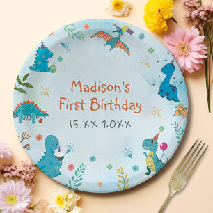 Assiettes En Carton Cute Dinosaur 1er anniversaire