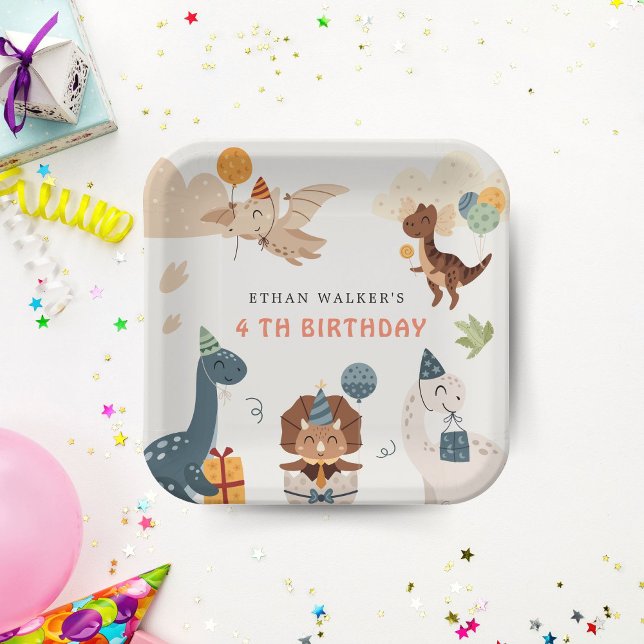 Assiettes En Carton Cute Dinosaur Fête Animaux Anniversaires de enfant (Créateur téléchargé)