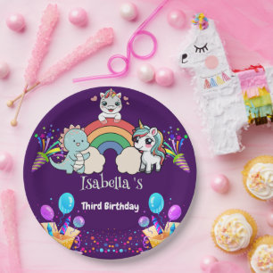 Assiettes En Carton Cute Dinosaur Unicorn arc-en-ciel enfant d'anniver