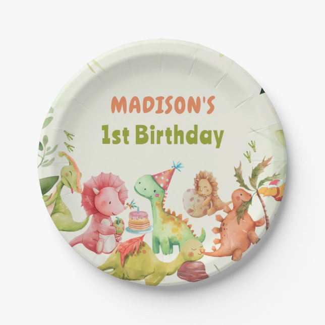 Assiettes En Carton Cute Dinosaur Vert Anniversaire Plaques Papier de  (Devant)