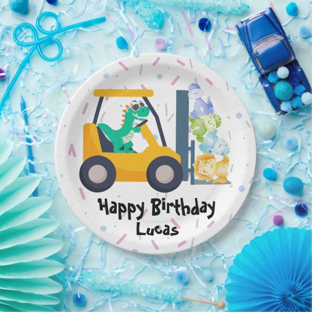 Assiettes En Carton Cute dinosaure Construction Camion garçon B2S Anni (Fête)