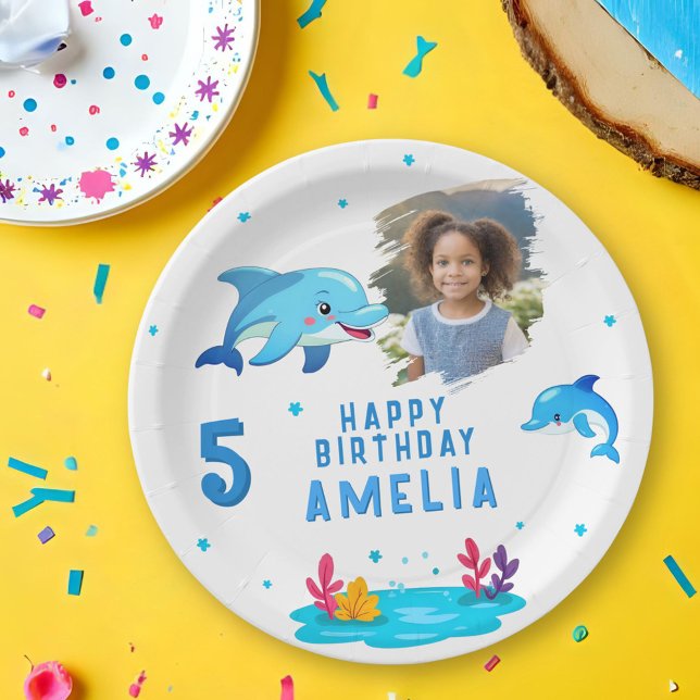 Assiettes En Carton Cute Dolphin Sea Animals Photo Birthday Party (Créateur téléchargé)