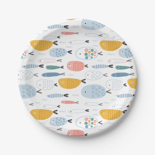 Assiettes En Carton Cute Doodle École de Motif de poisson (Devant)