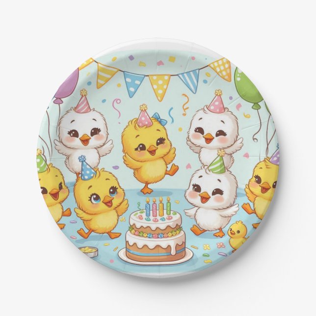 Assiettes En Carton Cute Ducklings Danser Anniversaire Plaque Papier (Devant)
