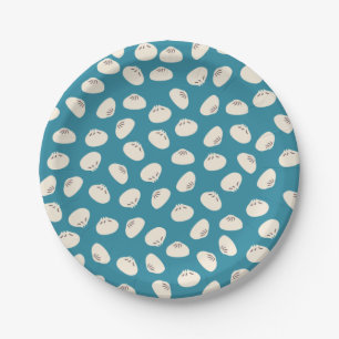 Assiettes En Carton Cute Dumplings on Blue Background Paper Plates