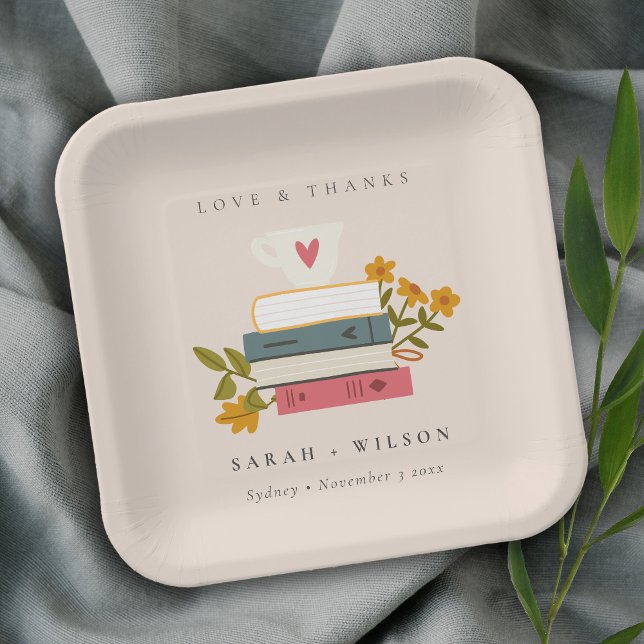 Assiettes En Carton Cute Dusky Blush empilé Storybooks Mariage floral (Créateur téléchargé)