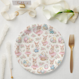 Assiettes En Carton Cute Easter Bunny Floral Pattern - Pastel Spring