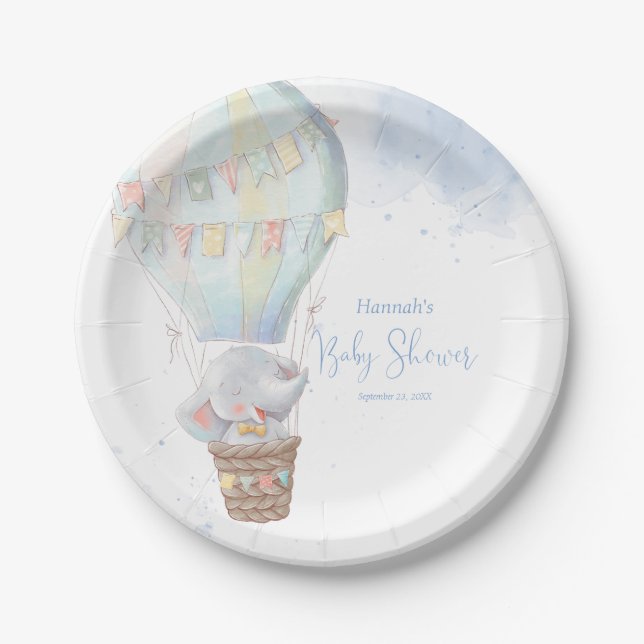 Assiettes En Carton Cute Elephant Boy Baby shower bleu Plaque en papie (Devant)