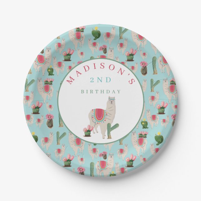 Assiettes En Carton Cute Fiesta Llama & Cactus Anniversaire de enfant (Devant)