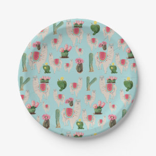 Assiettes En Carton Cute Fiesta Llama & Cactus Motif