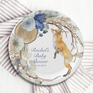 Assiettes En Carton Cute Fox bois aquarelle Baby shower Floral