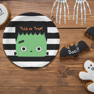 Assiettes En Carton Cute frankenstein tour ou traiter rayé