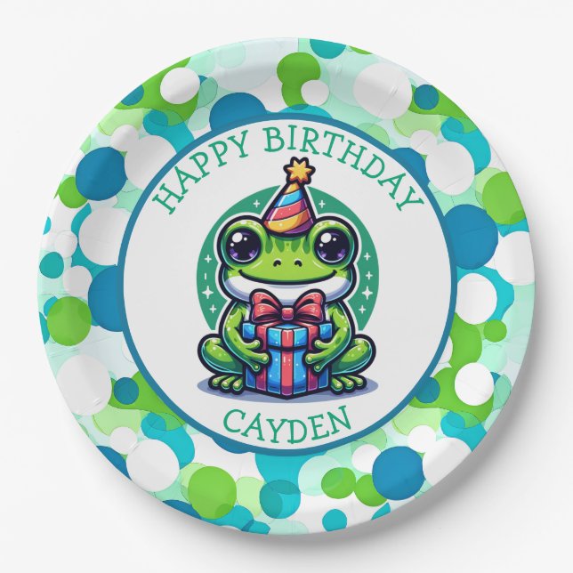 Assiettes En Carton Cute Frog Theme Boy's Birthday Boy Photo (Devant)