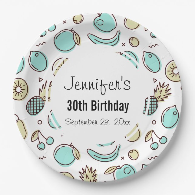 Assiettes En Carton Cute Fruit Motif Summery Thème Anniversaire (Devant)